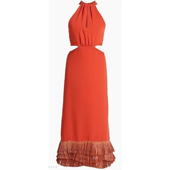 Johanna Ortiz Cut Out & Fringe-Hem Midi-Dress in Ankara Red NWT Size 4 - Picture 1 of 15